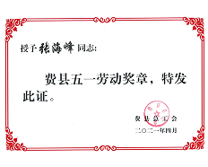 2021費縣五一勞動獎章
